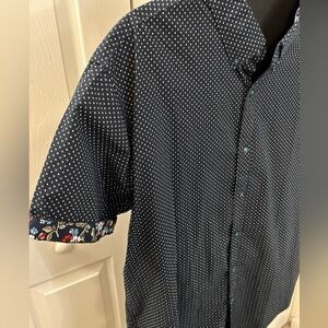 Cactus Man floral roll sleeve, turquoise stitch button down